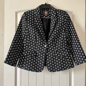 VINCE CAMUTO Desert Horizons Blazer Women’s Size 10 Black White Geo 3/4 Sleeve